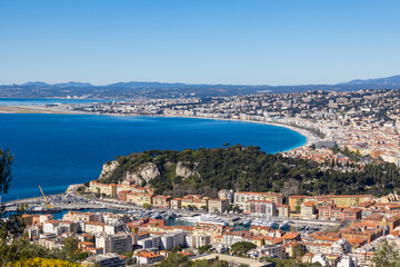 Fototapeta na wymiar Panorama sur la Baie des Anges à Nice depuis le Mont Boron