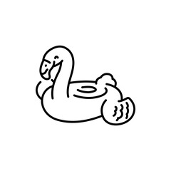Inflatable swimming pool flamingo black line icon. Pictogram for web page