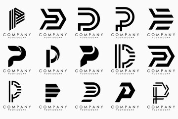 Set of letters p logo design. modern icon creative monogram inspiration.