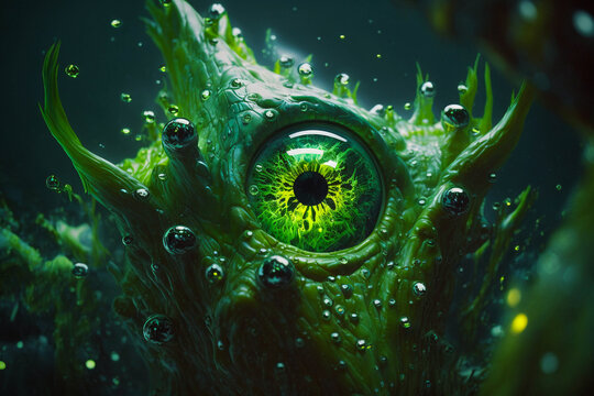 eye of the green blob monster, created with generative ai