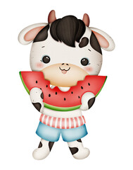 Cute summer baby cow watercolor