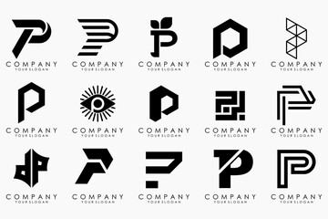 Set of letters p logo design. modern icon creative monogram inspiration.