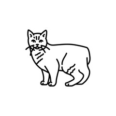 Manx cat black line icon. Farm animals.