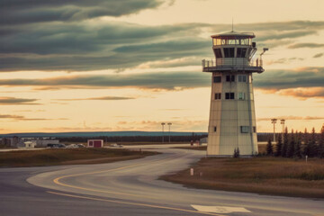 airport control tower. Generative AI - obrazy, fototapety, plakaty