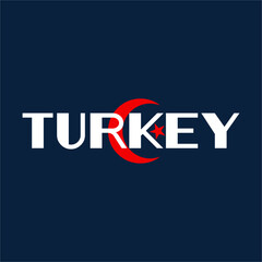 Turkey word design with crescent moon and star symbol in the center.