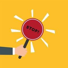 Hand holding STOP sign vector illustration