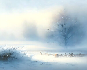 watercolor sketch. winter landscape