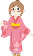 浴衣を着た笑顔の女性のカラーイラスト