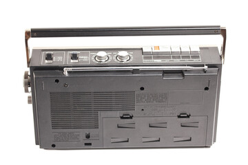 retro ghetto radio boom box cassette recorder from 80s rear view.