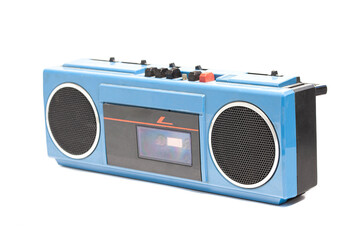Old portable stereo cassette recorder.