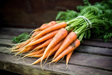 A bunch of freshly picked carrots on a farm