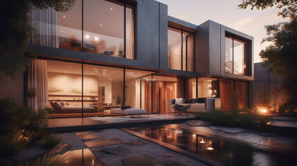 Contemporary house exterior design. Generated by a neural network