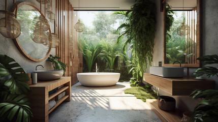 Bathroom with large plantings. Generated by a neural network