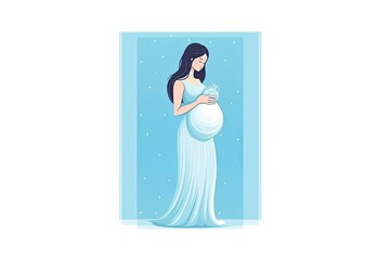 pregnant woman holding a blue exercise ball while wearing a white dress. Generative AI Generative AI