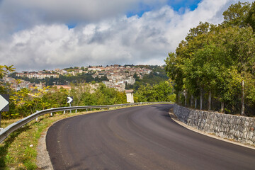 Obraz premium street among the characteristic houses of Buonalbergo, a village in the mountains in the province of Benevento