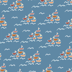 A doodle sailing boats seamless vector pattern