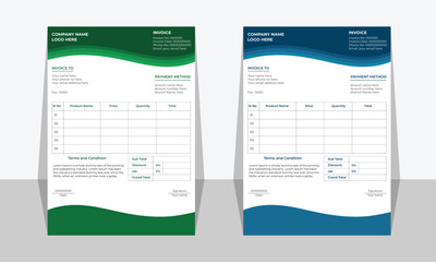 Business invoice form template. Invoicing quotes, money bills or price invoices and payment agreement design templates.