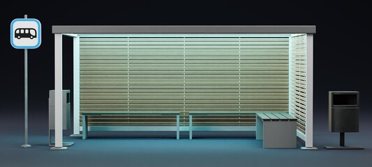 Realistic 3D Render of Bus Station