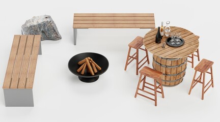 Naklejka premium Realistic 3D Render of Garden Furniture Setup