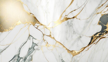 Gold and white marble with gold copper highlights background. Luxury concept. Generative AI.