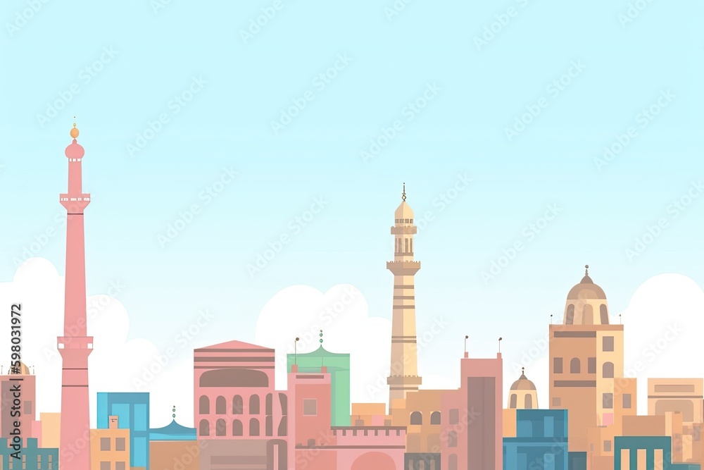 Wall mural city skyline featuring a towering structure. generative ai generative ai