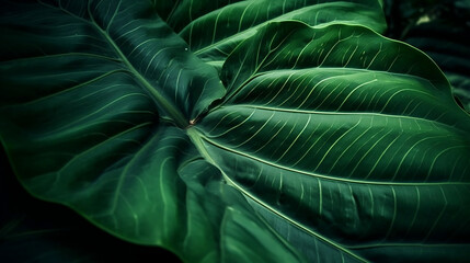 abstract green leaf texture, nature background, tropical leaf. Generative ai