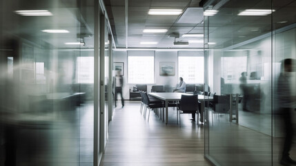 Naklejka na ściany i meble Office space with blurred people. Generative ai
