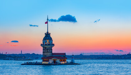 Istanbul Maiden Tower (kiz kulesi) at amazing sunset - Istanbul, Turkey
