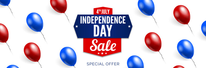 4th of july USA independence day sale banner with balloons on white background vector illustration