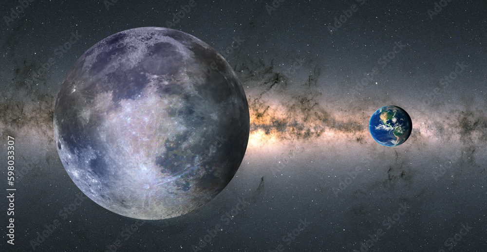 Poster the earth as seen from the surface of the moon milky way galaxy in the background 