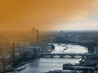 Cityscape of London and River Thames with polluted air effect.