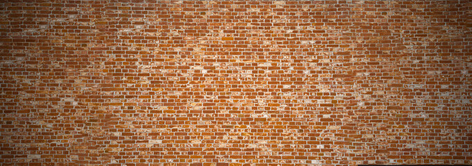 Old panorama vintage red brick wall for background and texture.