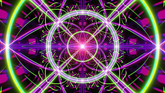 Psytrance VJ Loop Background of Neon color Geometric Arts