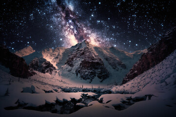 雪山と星空のイメージ：AI生成画像