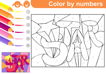 Star. Color by numbers. Numbers- find and colorize. Printable education worksheet for kids. Sketch Vector illustration