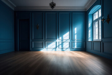 Serene Blue Room with Minimalistic Wall