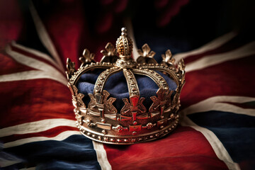 Royal crown on the background of the flag of the United Kingdom of Great Britain and Northern Ireland. fictitious image
