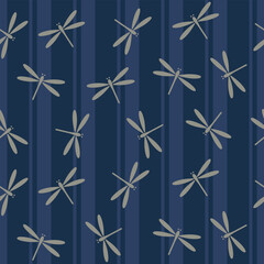トンボのシームレスパターン　ネイビーブルー © ベルベットR