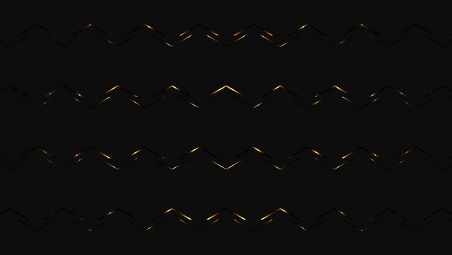Abstract black background with golden luxury neon lines minimal design motion graphics seamless pattern loop animation. 4K footage
