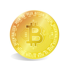 Bitcoin. Physical bit coin. Digital currency. Cryptocurrency. Golden coin with bitcoin symbol isolated on white background. 