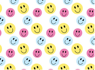 Doodle smile character pattern , seamless background , pastel color vector for design.