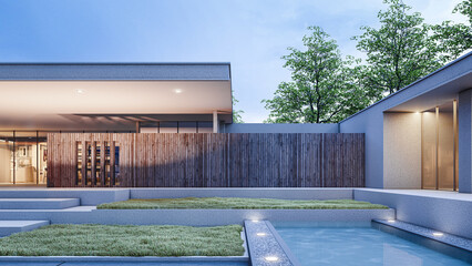 Architecture 3d rendering illustration of minimal modern house 
