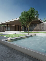 Architecture 3d rendering illustration of minimal modern house 
