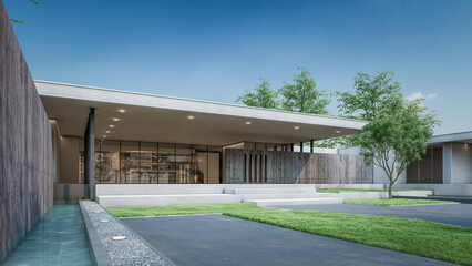 Architecture 3d rendering illustration of minimal modern house 