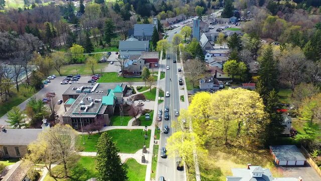 Aerial scene of Ancaster, Ontario, Canada in spring 4K