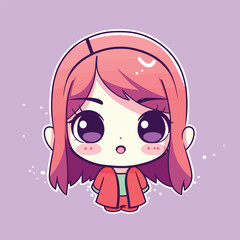 Cute kawaii girl chibi mascot vector cartoon style