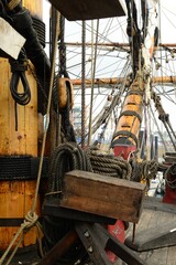 Jersey, U.K. 18th century tall ship rigging.