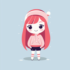 Cute kawaii girl chibi mascot vector cartoon style