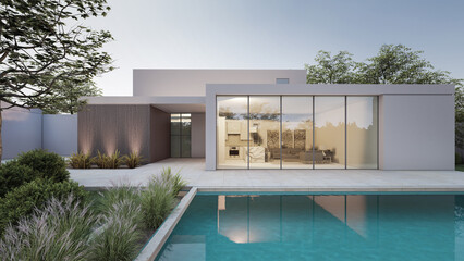 Architecture 3d rendering illustration of minimal modern house 