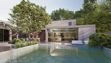 Fototapeta premium Architecture 3d rendering illustration of minimal modern house 